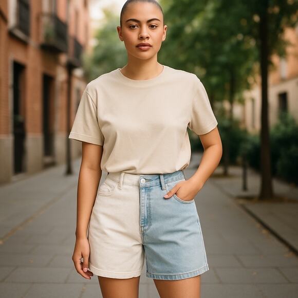 Flying Angel Two-Tone High Rise Denim Shorts 9/29 90’s Inspired - Picture 1 of 9